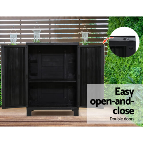 Gardeon Outdoor Storage Cabinet Box 92cm Lockable Cupboard Sheds Garage Adjustable Black - Image 6
