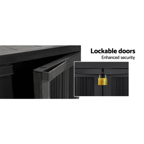 Gardeon Outdoor Storage Cabinet Box 92cm Lockable Cupboard Sheds Garage Adjustable Black - Image 7
