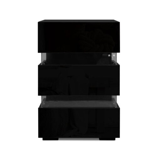 Artiss Bedside Table LED 3 Drawers - LUMI Black - Image 2