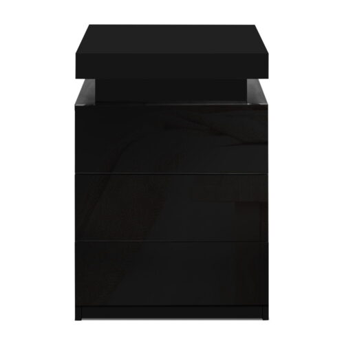 Artiss Bedside Table LED 3 Drawers - COLEY Black - Image 2