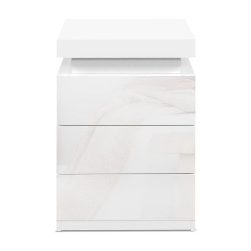 Artiss Bedside Table LED 3 Drawers - COLEY White - Image 2