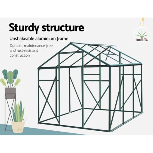 Green Fingers Greenhouse 1.9x1.9x1.83M Aluminium Polycarbonate Green House Garden Shed - Image 6