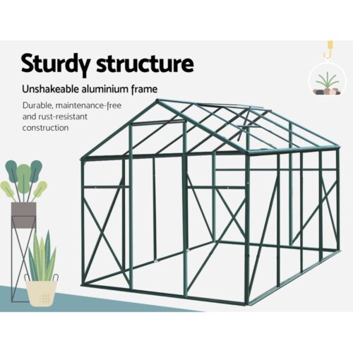 Green Fingers Greenhouse 2.52x1.9x1.83M Aluminium Polycarbonate Green House Garden Shed - Image 5