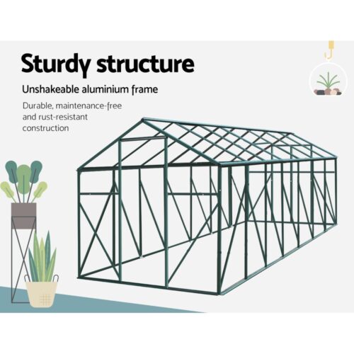 Green Fingers Greenhouse 4.43x2.44x2.15M Aluminium Polycarbonate Green House Garden Shed - Image 6