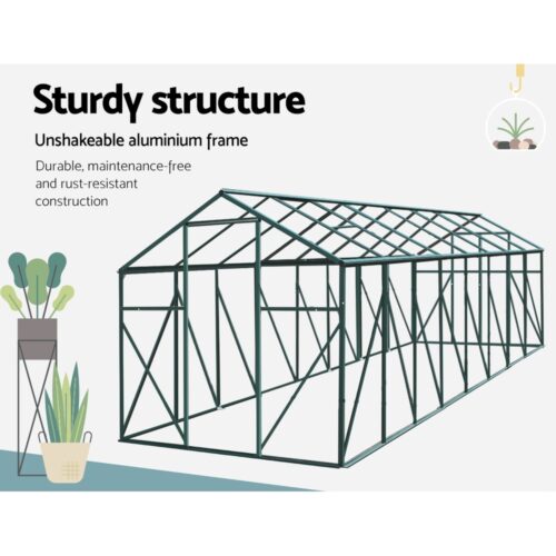 Green Fingers Greenhouse 5.1x2.44x2.1M Aluminium Polycarbonate Green House Garden Shed - Image 6