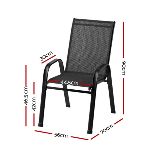 Gardeon 4PC Outdoor Dining Chairs Stackable Lounge Chair Patio Furniture Black - Image 2