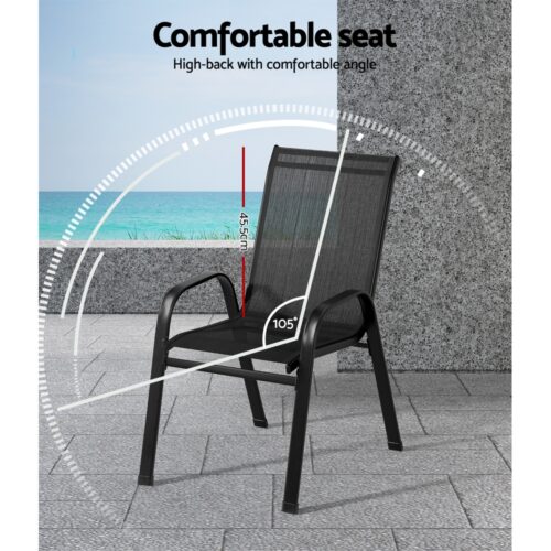 Gardeon 6PC Outdoor Dining Chairs Stackable Lounge Chair Patio Furniture Black - Image 4