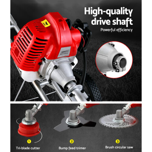 Giantz 62cc Petrol Brush Cutter Whipper Saw Trimmer 2 Stroke 3-in-1 Wheel - Image 7