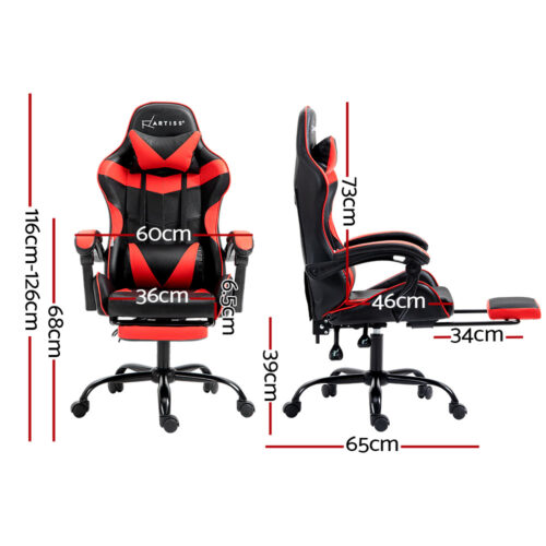 Artiss Gaming Office Chair Recliner Footrest Red - Image 2