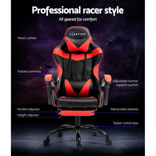 Artiss Gaming Office Chair Recliner Footrest Red - Image 4