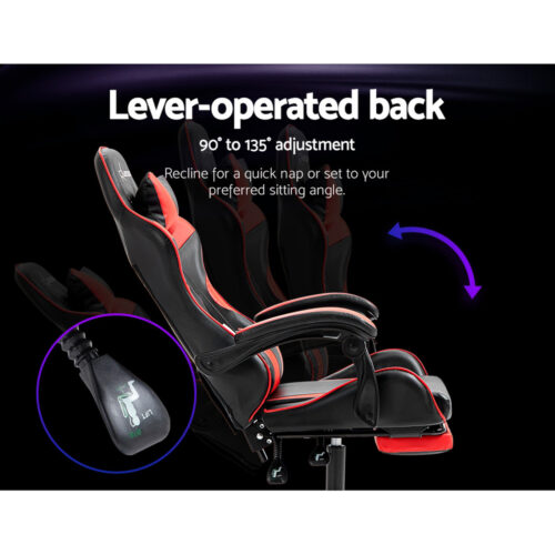 Artiss Gaming Office Chair Recliner Footrest Red - Image 5