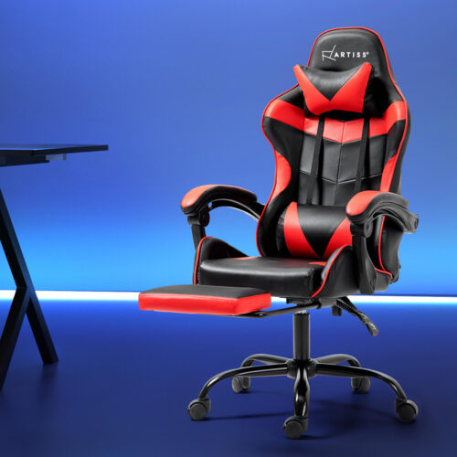 Artiss Gaming Office Chair Recliner Footrest Red - Image 7