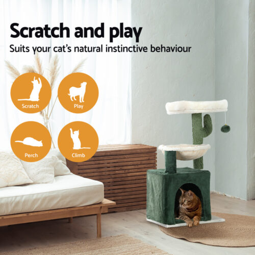 i.Pet Cat Tree 78cm Scratching Post Tower Scratcher Wood Condo House Bed Toys Green - Image 4