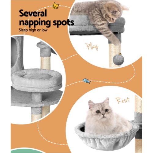 i.Pet Cat Tree 123cm Tower Scratching Post Scratcher Wood Condo House Bed Toys - Image 5