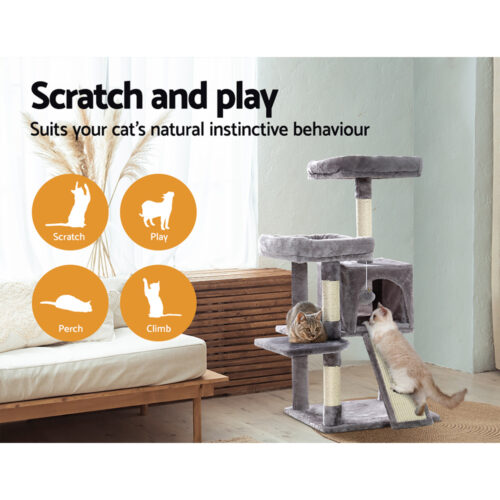 i.Pet Cat Tree 103cm Tower Scratching Post Scratcher Wood Condo House Trees Grey - Image 4