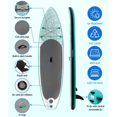 Weisshorn Stand Up Paddle Board 10.6ft Inflatable SUP Surfboard Paddleboard Kayak Surf Green - Image 6