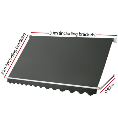 Instahut Window Fixed Pivot Arm Awning Outdoor Blinds Retractable Canopy3.1X2.1M - Image 3