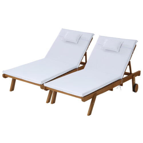 Gardeon 2x Sun Lounge Wooden Lounger Outdoor Furniture Day Bed Wheel Patio White - Image 2