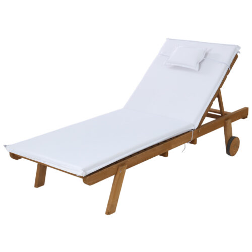 Gardeon Sun Lounge Wooden Lounger Outdoor Furniture Day Bed Wheels Patio White - Image 2