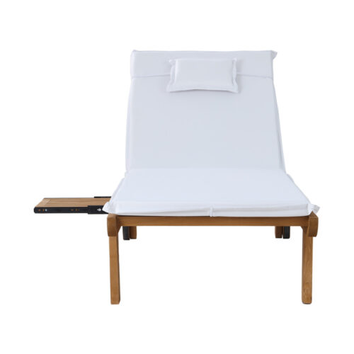 Gardeon Sun Lounge Wooden Lounger Outdoor Furniture Day Bed Wheels Patio White - Image 4
