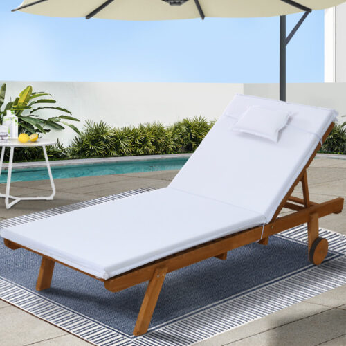 Gardeon Sun Lounge Wooden Lounger Outdoor Furniture Day Bed Wheels Patio White - Image 9