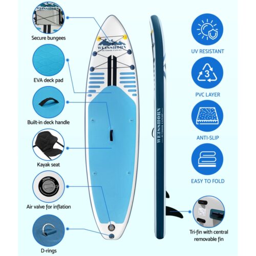 Weisshorn Stand Up Paddle Board 10.6ft Inflatable SUP Surfboard Paddleboard Kayak Surf Blue - Image 6