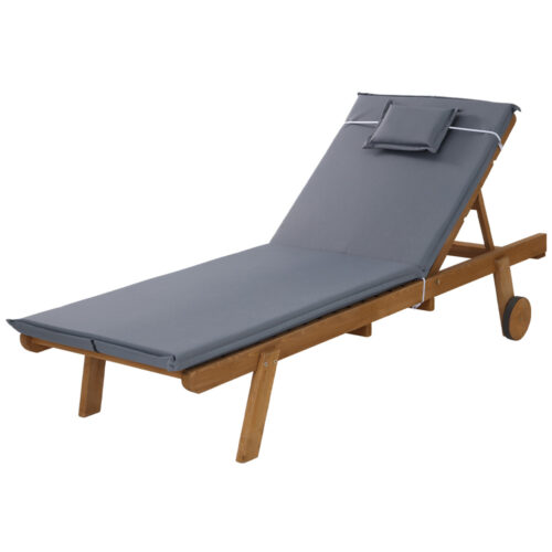 Gardeon Sun Lounge Wooden Lounger Outdoor Furniture Day Bed Wheels Patio Grey - Image 2