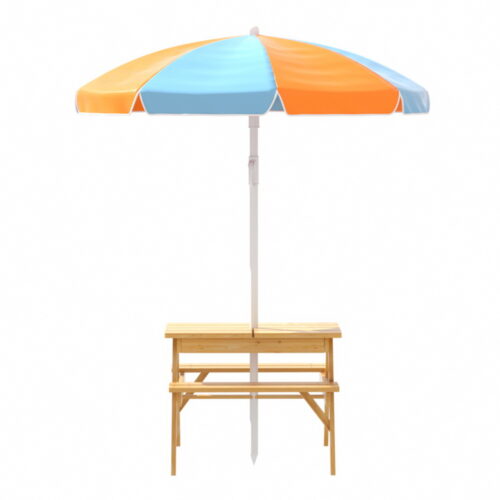 Keezi Kids Outdoor Table and Chairs Picnic Bench Umbrella Set Water Sand Pit Box - Image 4