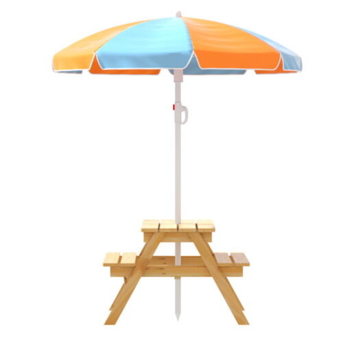 Keezi Kids Outdoor Table and Chairs Picnic Bench Umbrella Set Water Sand Pit Box - Image 5