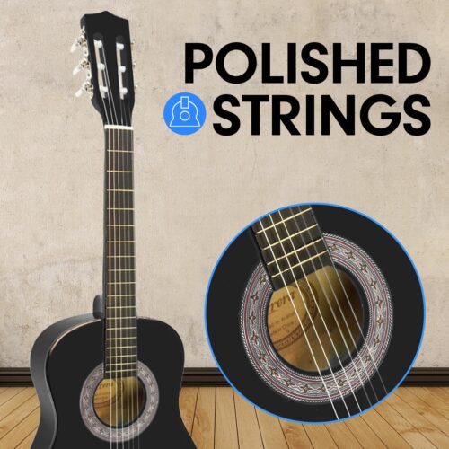 Karrera 34in Acoustic Childrens Wooden Guitar  Black - Image 4