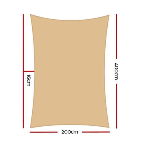 Instahut Shade Sail 2x4m Rectangle 185GSM 95% Sand Shade Cloth - Image 3
