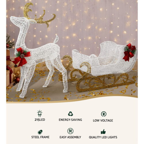 215 LED Christmas Lights Reindeer Sleigh Decorations Jingle Jollys - Image 5