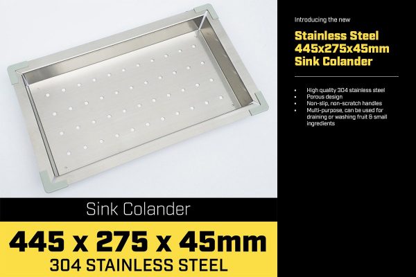 Stainless Steel Sink Colander 445 x 275mm Kitchen Laundry Drainer Tray Strainer - Image 4