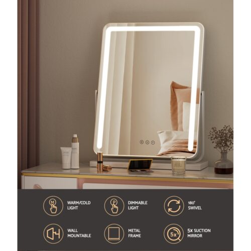 Embellir Makeup Mirror 40x50cm Hollywood Vanity with LED Light Strip Rotation - Image 5