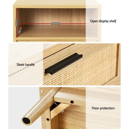 Artiss Rattan Bedside Table 1 Drawer with Shelf - REI Oak - Image 7