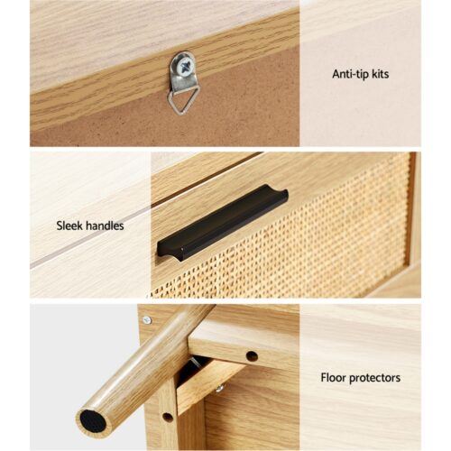 Artiss Rattan Bedside Table 2 Drawers Wood - RIE Oak - Image 7