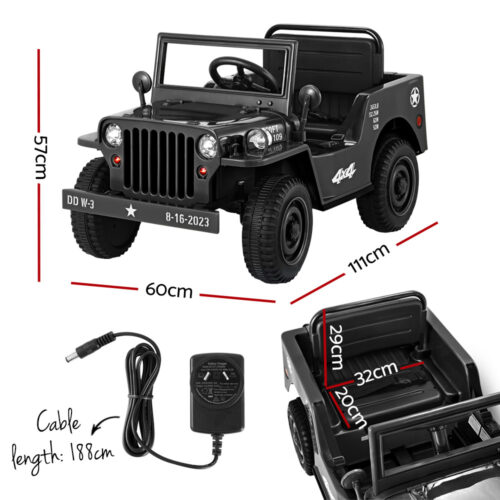 Rigo Kids Electric Ride On Car Jeep Military Off Road Toy Cars Remote 12V Black - Image 3