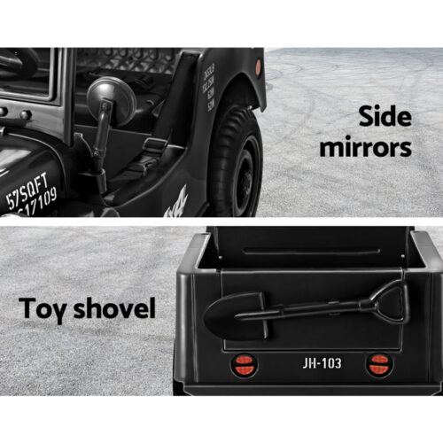 Rigo Kids Electric Ride On Car Jeep Military Off Road Toy Cars Remote 12V Black - Image 8