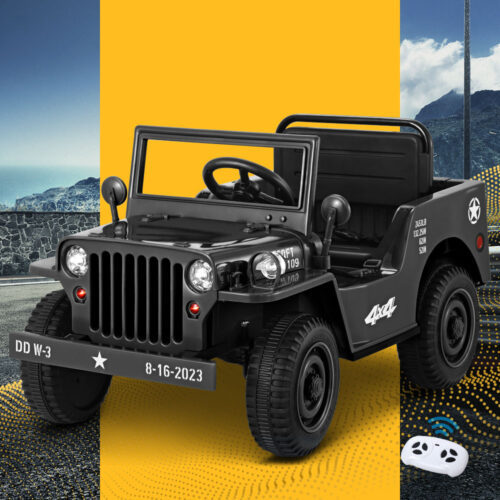 Rigo Kids Electric Ride On Car Jeep Military Off Road Toy Cars Remote 12V Black - Image 9