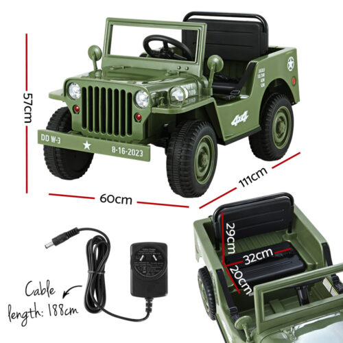 Rigo Kids Electric Ride On Car Jeep Military Off Road Toy Cars Remote 12V Olive - Image 3