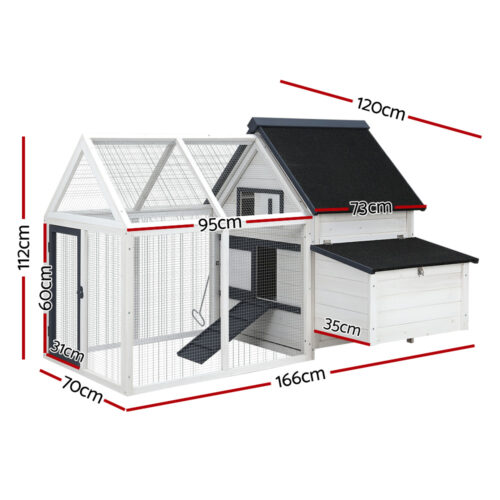 i.Pet Chicken Coop Rabbit Hutch 166cm x 120cm x 112cm Large Chicken Coop House Run Cage Wooden - Image 3