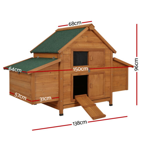 i.Pet Chicken Coop Rabbit Hutch 150cm x 68cm x 96cm Large Chicken Coop House Run Cage Wooden - Image 3