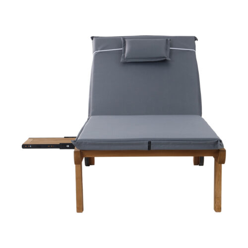 Gardeon 2x Sun Lounge Wooden Lounger Outdoor Furniture Day Bed Wheel Patio Grey - Image 4