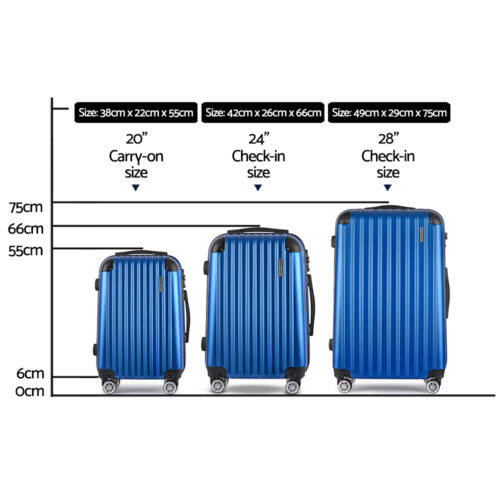 Wanderlite 3 Set Luggage 20-24-28 Inch with TSA Lock Spinner Hard Shell Travel Suitcase Luggage Organiser Case Blue - Image 2