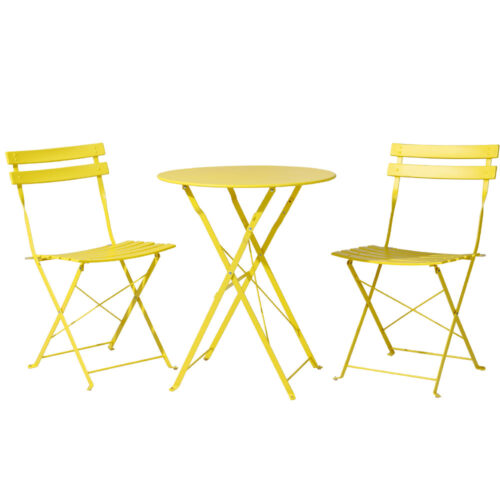 Gardeon 3PC Outdoor Bistro Set Steel Table and Chairs Patio Furniture Yellow - Image 2