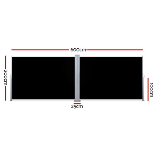Instahut Side Awning Outdoor Blinds Sun Shade Retractable Screen 2X6M BK - Image 3