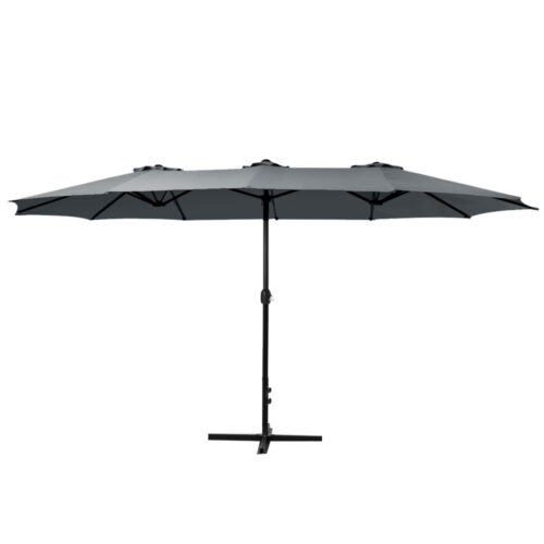 Instahut 4.57m Outdoor Umbrella Beach Pole Garden Tilt Charcoal - Image 4