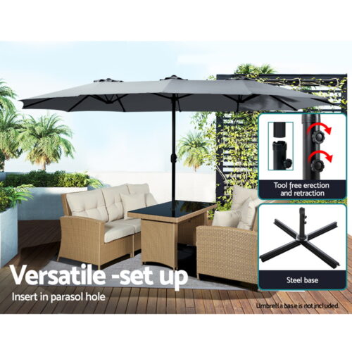 Instahut 4.57m Outdoor Umbrella Beach Pole Garden Tilt Charcoal - Image 6
