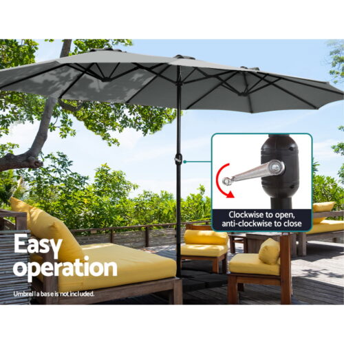 Instahut 4.57m Outdoor Umbrella Beach Pole Garden Tilt Charcoal - Image 7