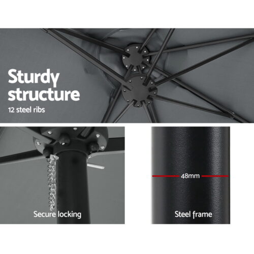 Instahut 4.57m Outdoor Umbrella Beach Pole Garden Tilt Charcoal - Image 8